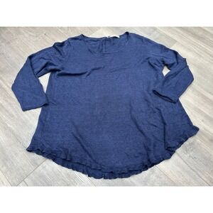 Mansted Sweater Womens XL Blue Linen Hemp Knit Ruffle Hem Boho Coastal